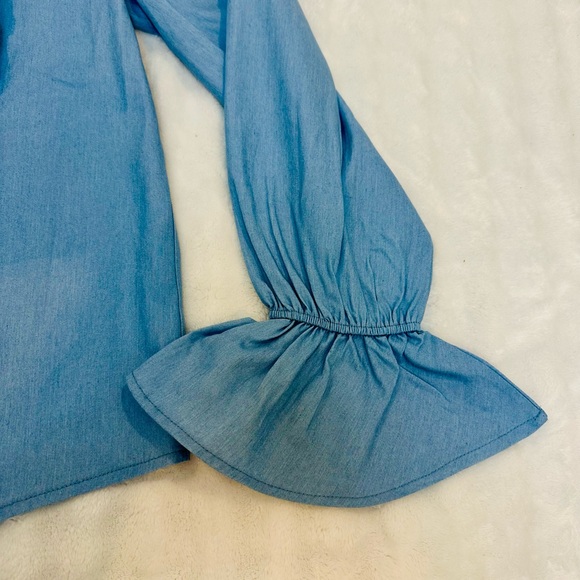 Blue Ruffled Button Up Blouse - Picture 5 of 5